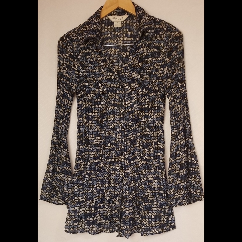 Allison Taylor Blue and Cream Button Down Shirt/Tunic